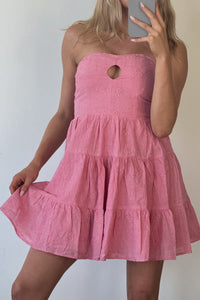 Blythe Strapless Keyhole Embroidered Babydoll Mini Dress