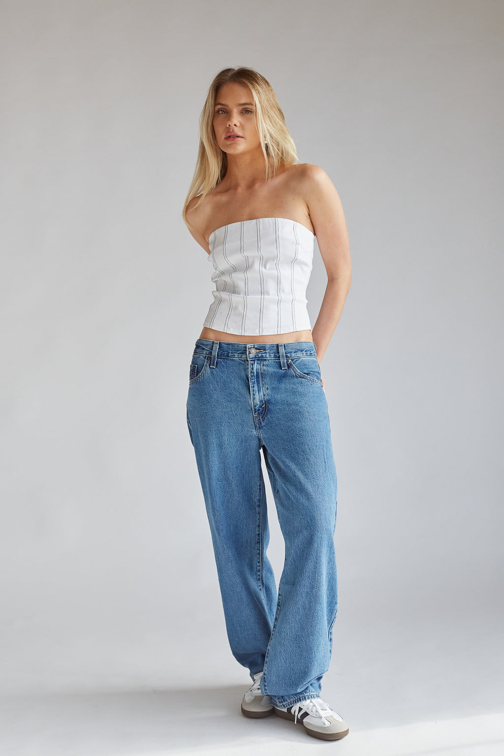 Women's Work Clothes Straight Tube High Waist Wide Leg Vintage Daddy Jeans  Pants