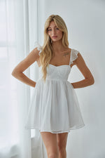 Louisa Open Back Babydoll Dress in White | Size Small | 100% Rayon | American Threads