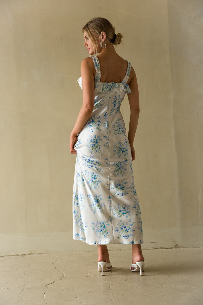 back view | white floral ruffle maxi dress |  summer dress