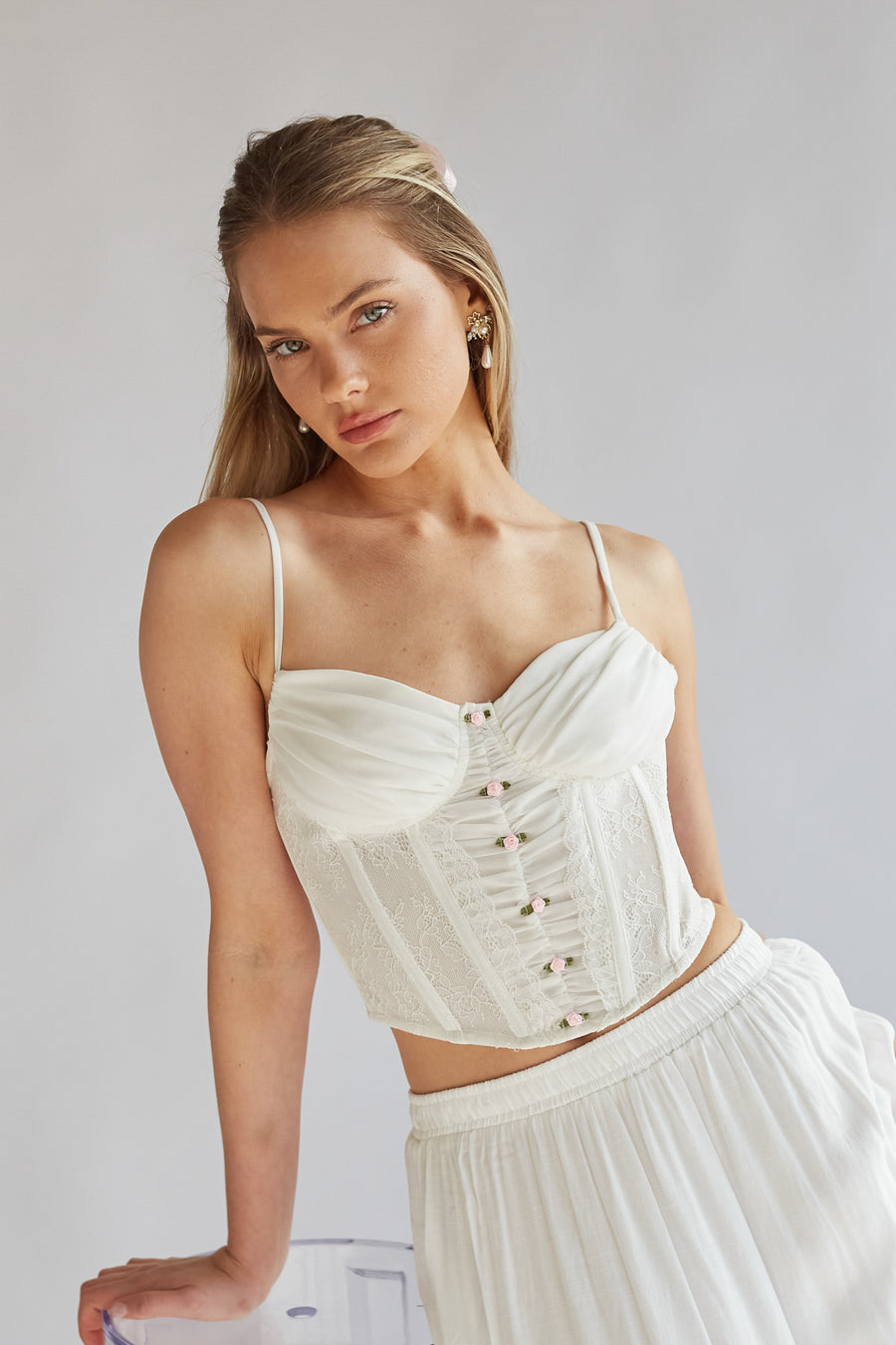 Lace corset like top in deals white from Japan & lace layer skirt SET