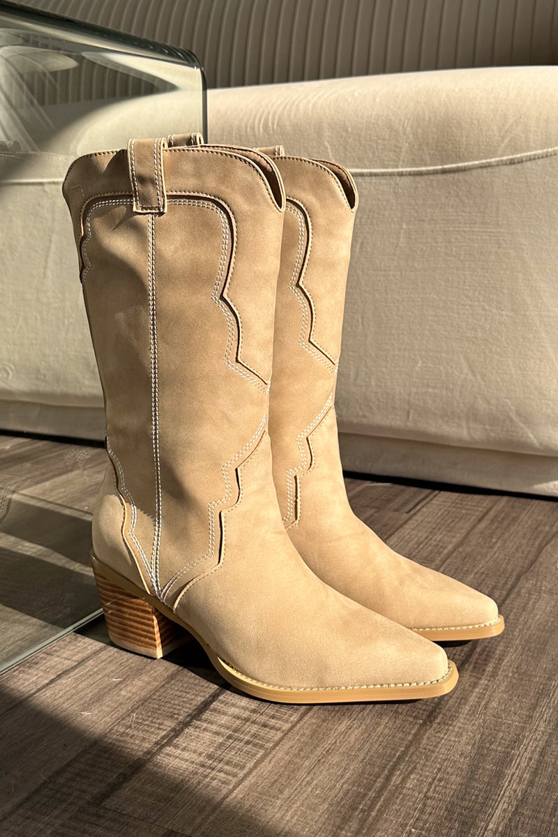 suede cowboy boots | taupe western boots | angle view