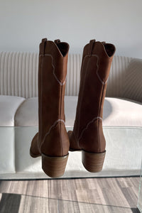 suede cowboy boots | taupe western boots | back view