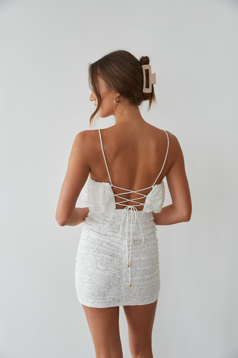 White Lace Open Back Mini Dress