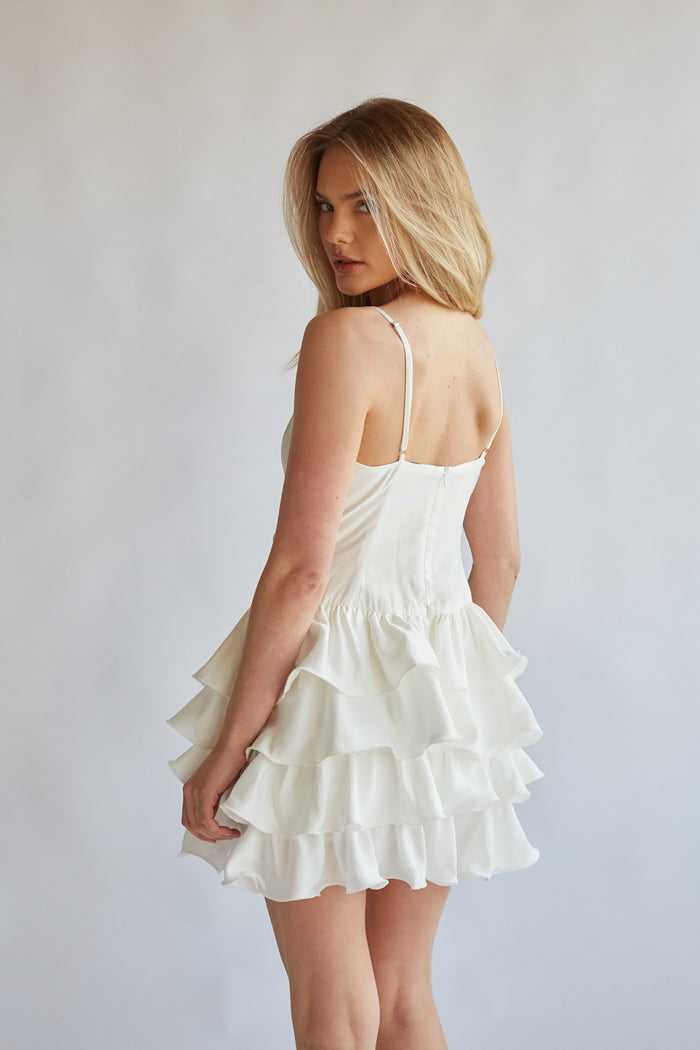 Sweet Jane Short White Lace Bandeau Dress with Feather Belt - PICH Boutique