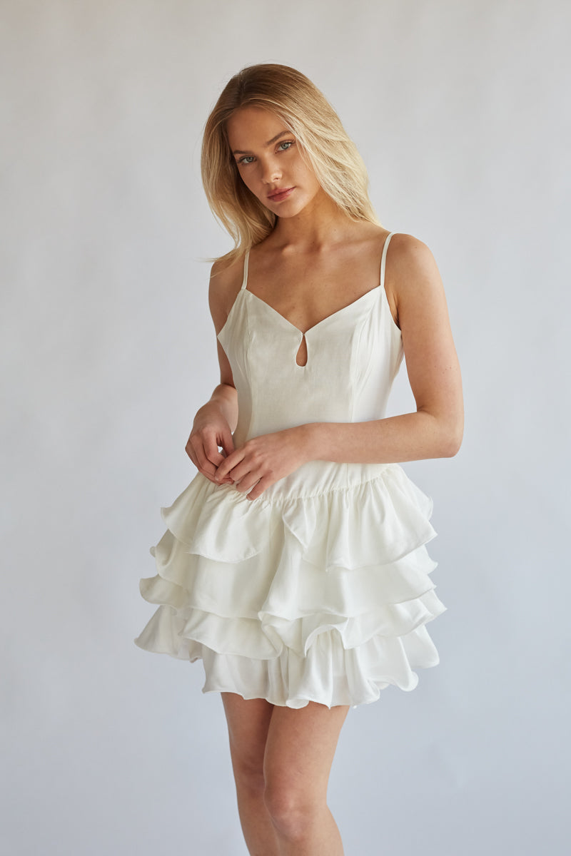 White ruffle hotsell skirt mini dress