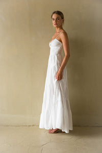 side view | White twist front tiered Maxi Dress | Soroity rush dress