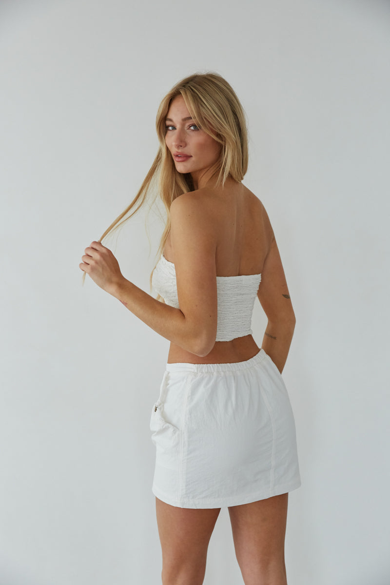 White drawstring shop skirt mini