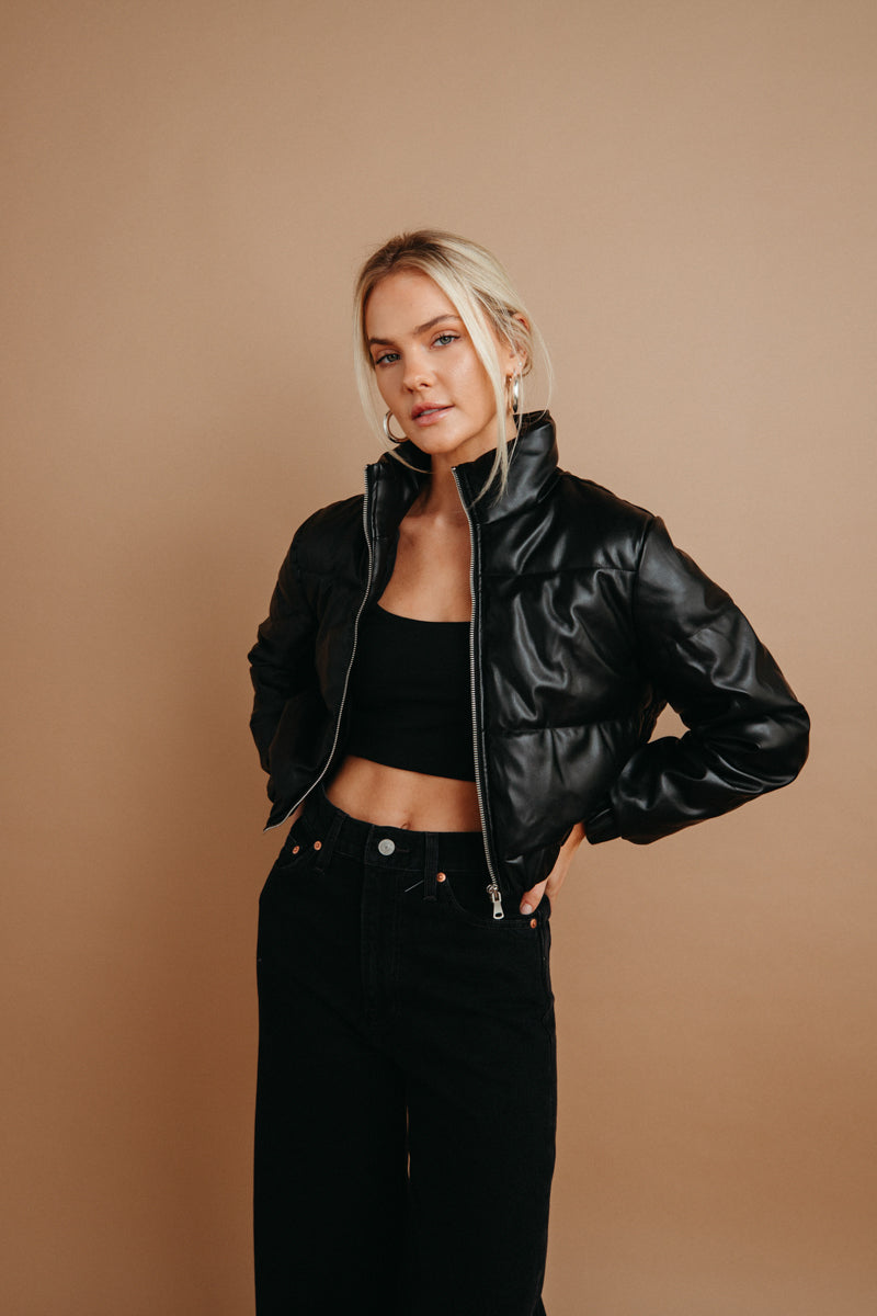 Girls Black Leather-Look Puffer Jacket | New Look