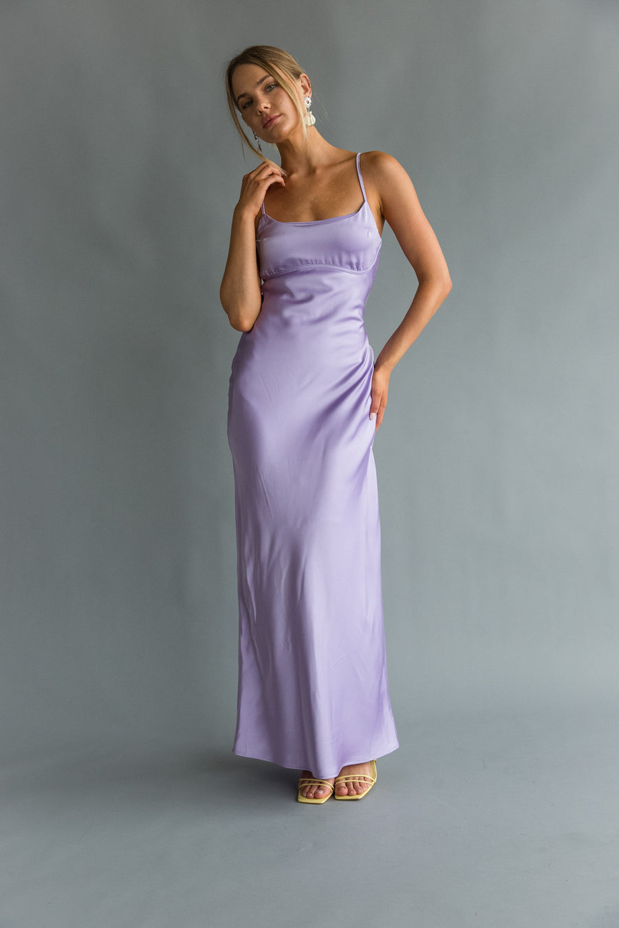 Emryn Open Back Maxi Dress in Lavender Size Small Polyester Spandex American Threads