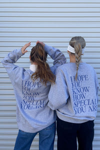 super soft grey crew neck sweatshirt | Spread Positivity Crewneck Design | wholesome graphic crewneck pullover