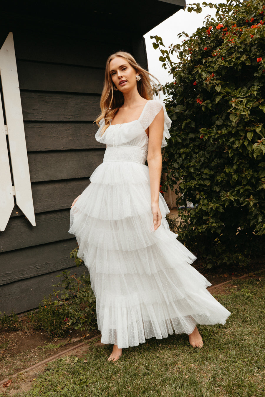 Off shoulder white ruffle dress best sale