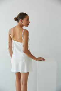 Back View | white-image | white cowl neck slip with floral straps mini dress | summer graduation dress