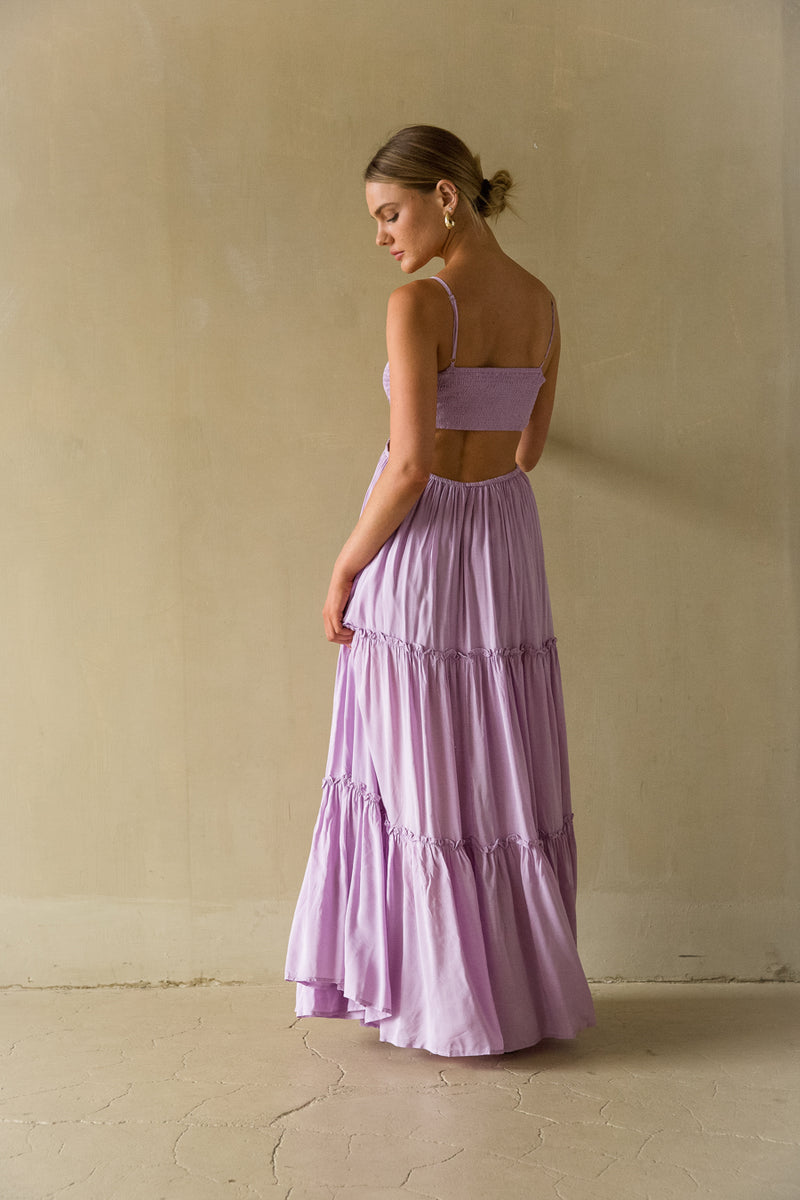 back view | Purple crochet Lace cutout flowy Maxi Dress | Spring time dress