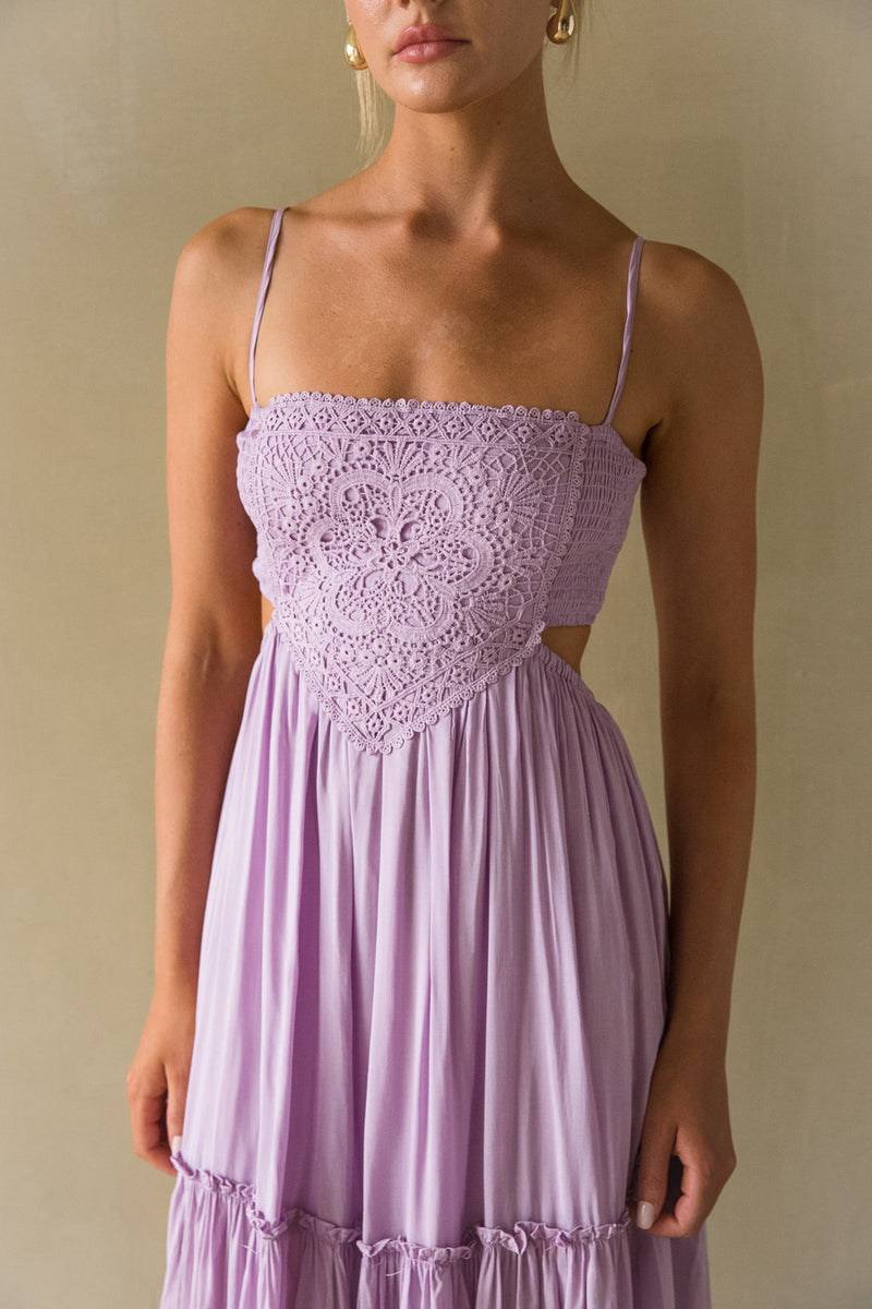 Front view | Purple crochet Lace cutout flowy Maxi Dress | picnic dress