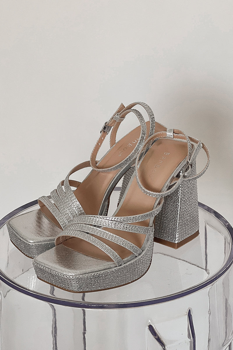 Strappy silver platform outlet heels