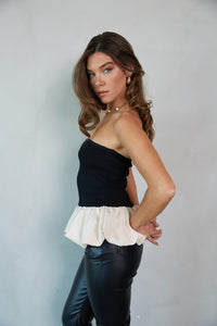 side-view | sexy holiday top | holiday party top |holiday party outfit | trendy strapless tops | trendy boutique