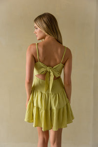 Back view | Green Ribbed tie back mini dress | Sunny season mini dress
