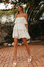 Kristen Strapless Notch Neck Mini Dress in White • American