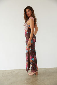 Mimi Lace Trim Floral Mesh Maxi Dress