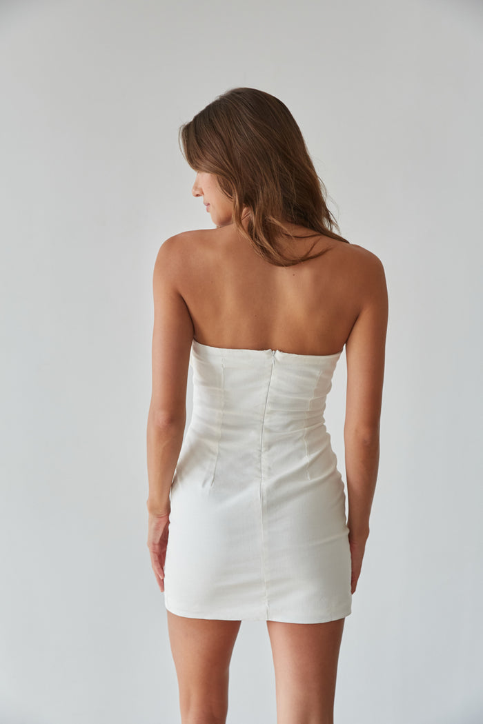 Express, Lace Side Cutout Ruffle Dress in White