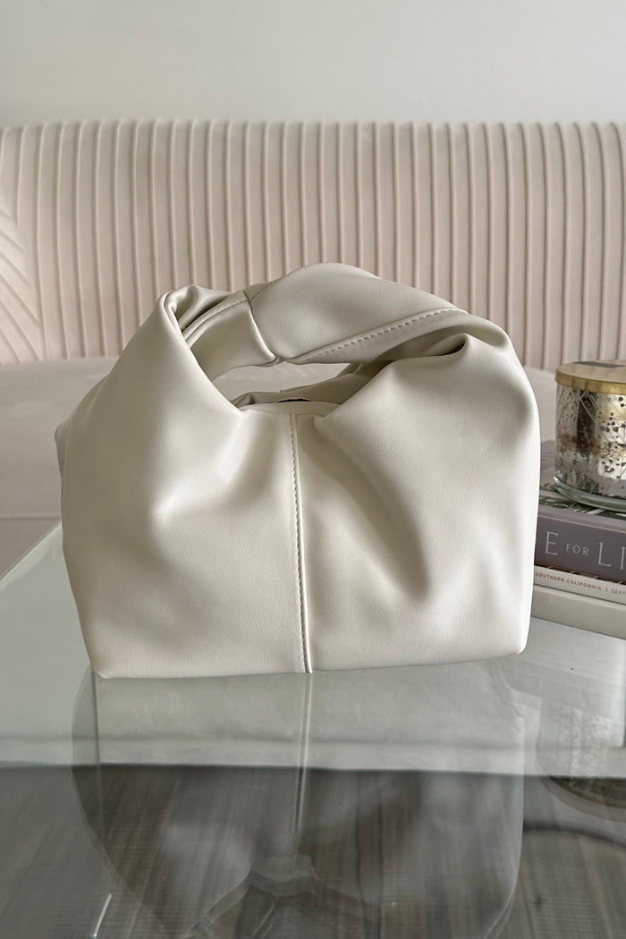 front view | ivory knotted handbag | small white purse for fall