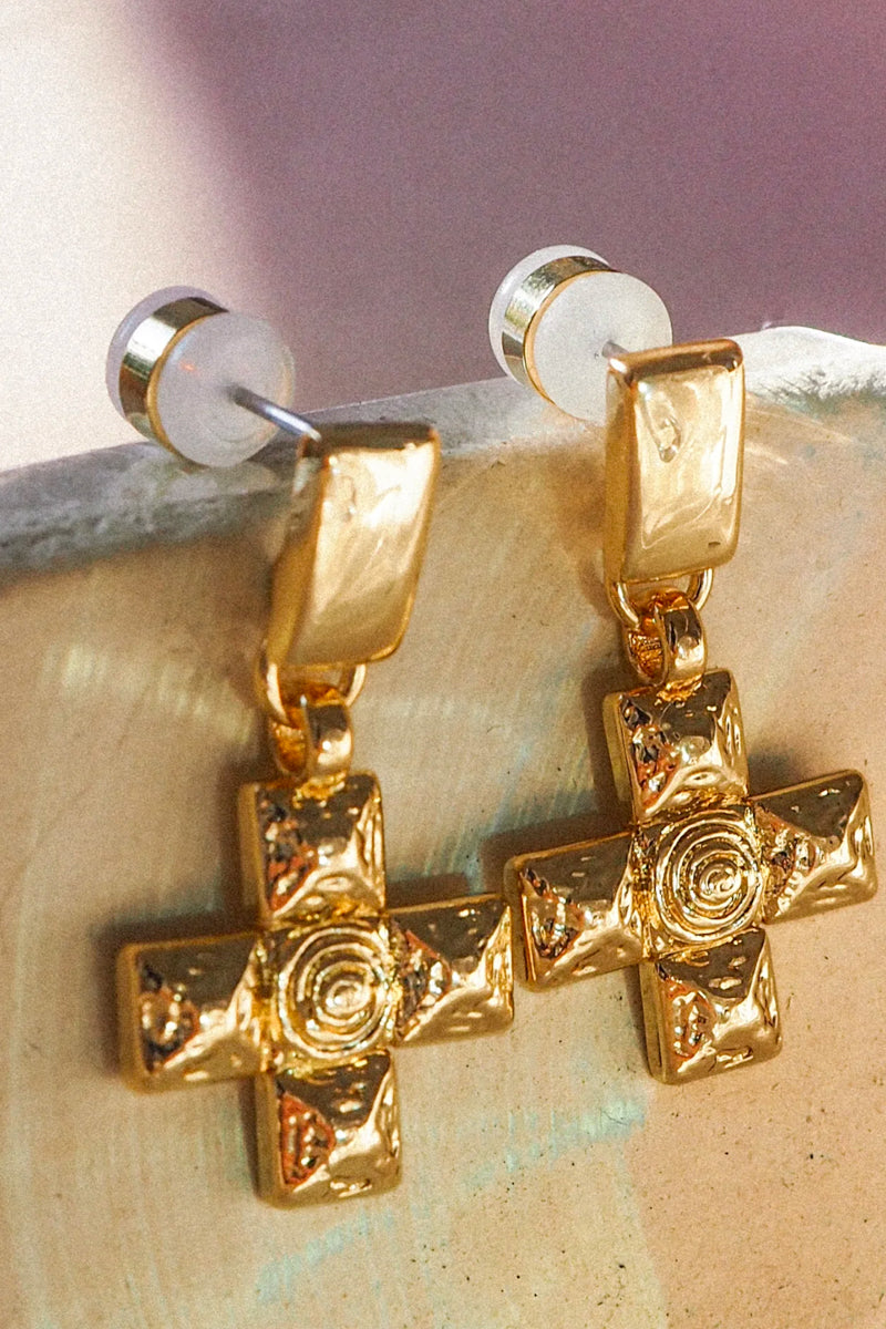 gold molten cross earrings by luv aj