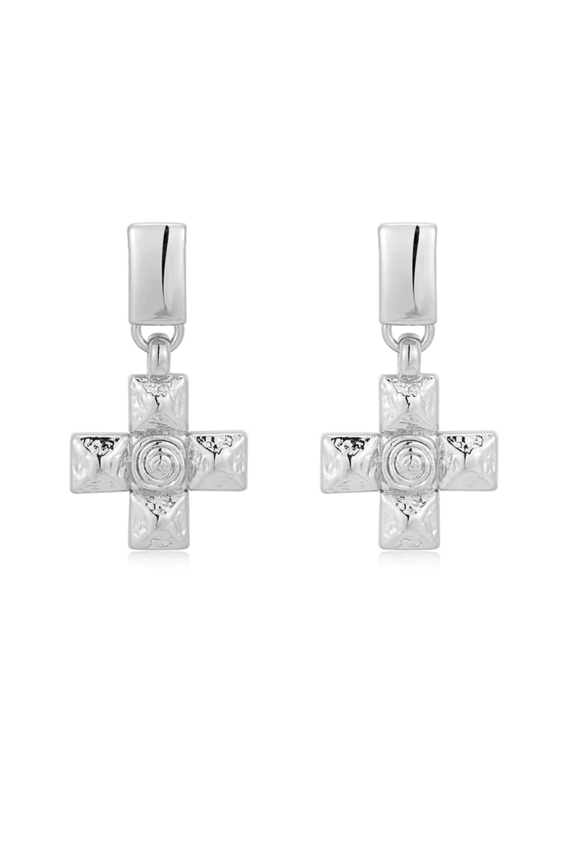 silver molten cross pendant earrings - luv aj