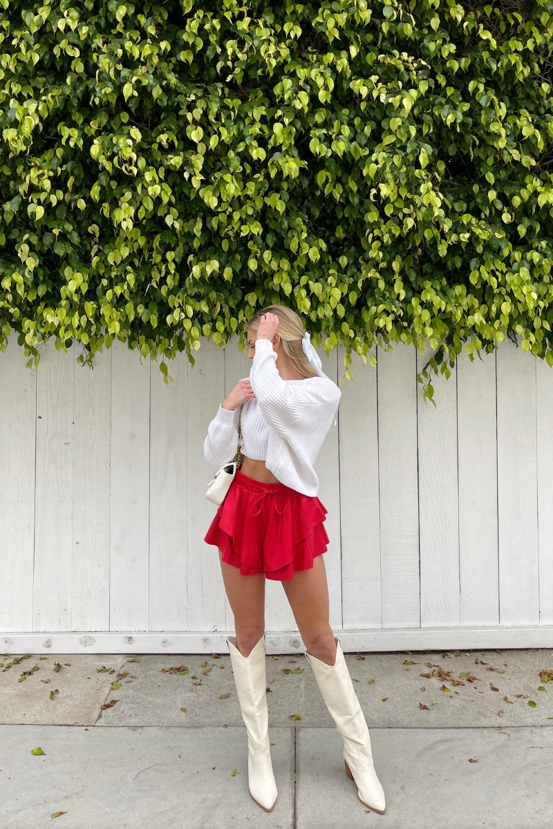 Red ruffle hot sale shorts