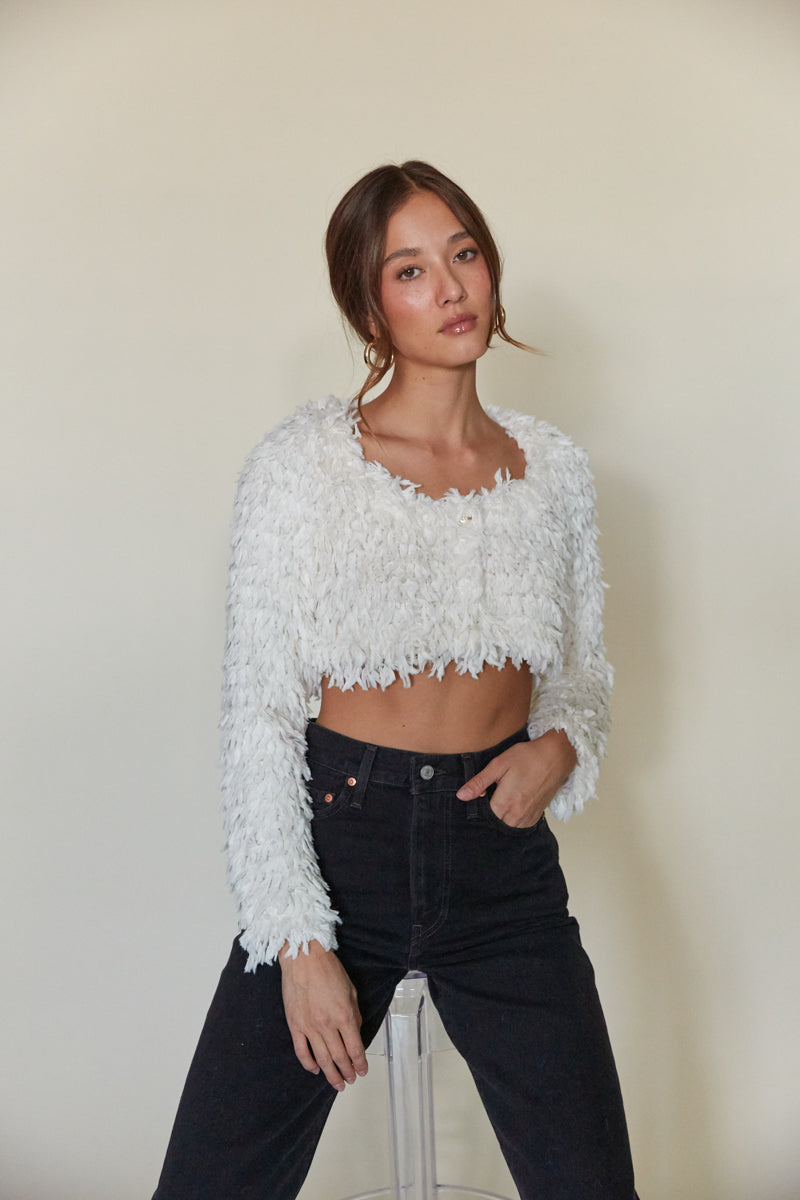 Fluffy cropped outlet cardigan