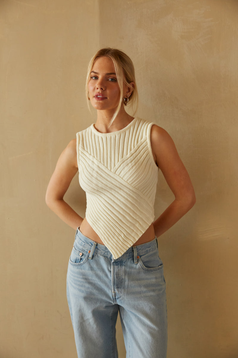 White sleeveless outlet sweater top