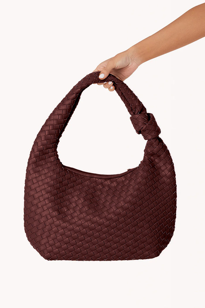 held view | merlot red woven hobo bag with knotted strap