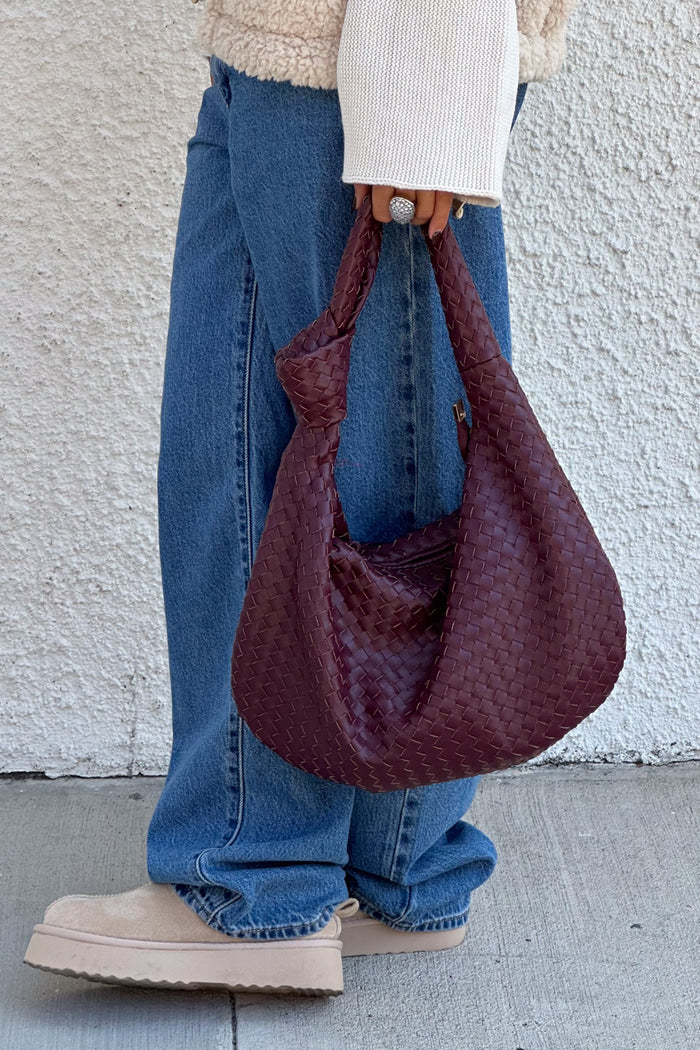 merlot wine red woven fall bag