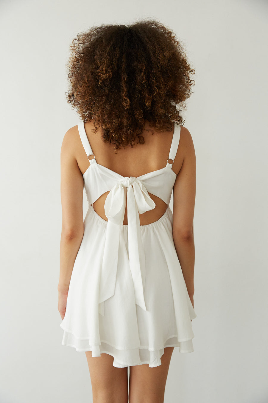 White-Image | Back view | Twist Front open back Baby doll mini Dress | Rush Dress