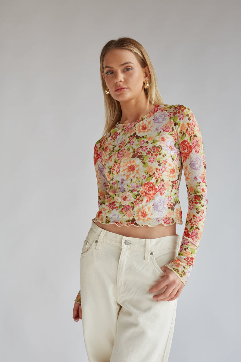 Floral mesh crop top online