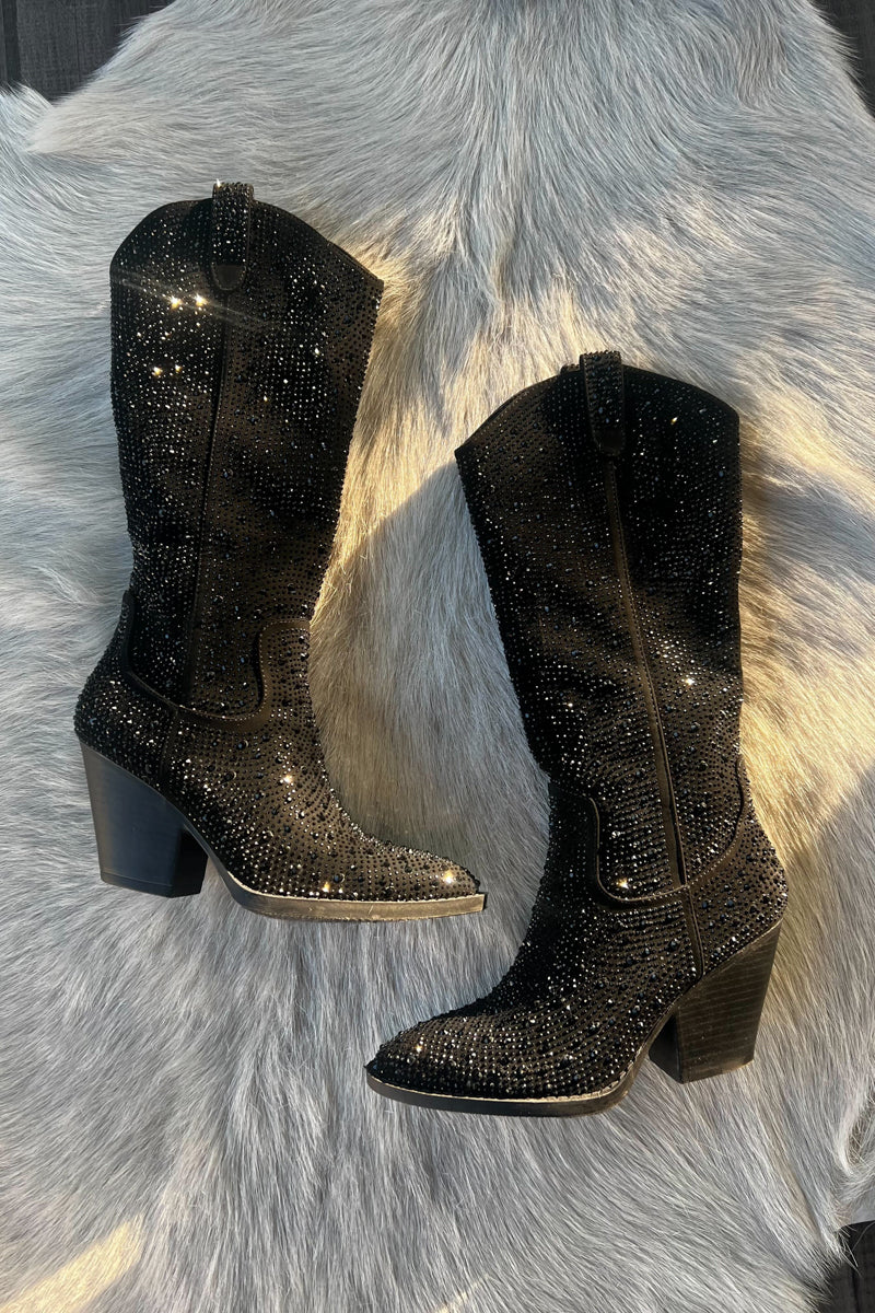 Black bling cowboy store boots