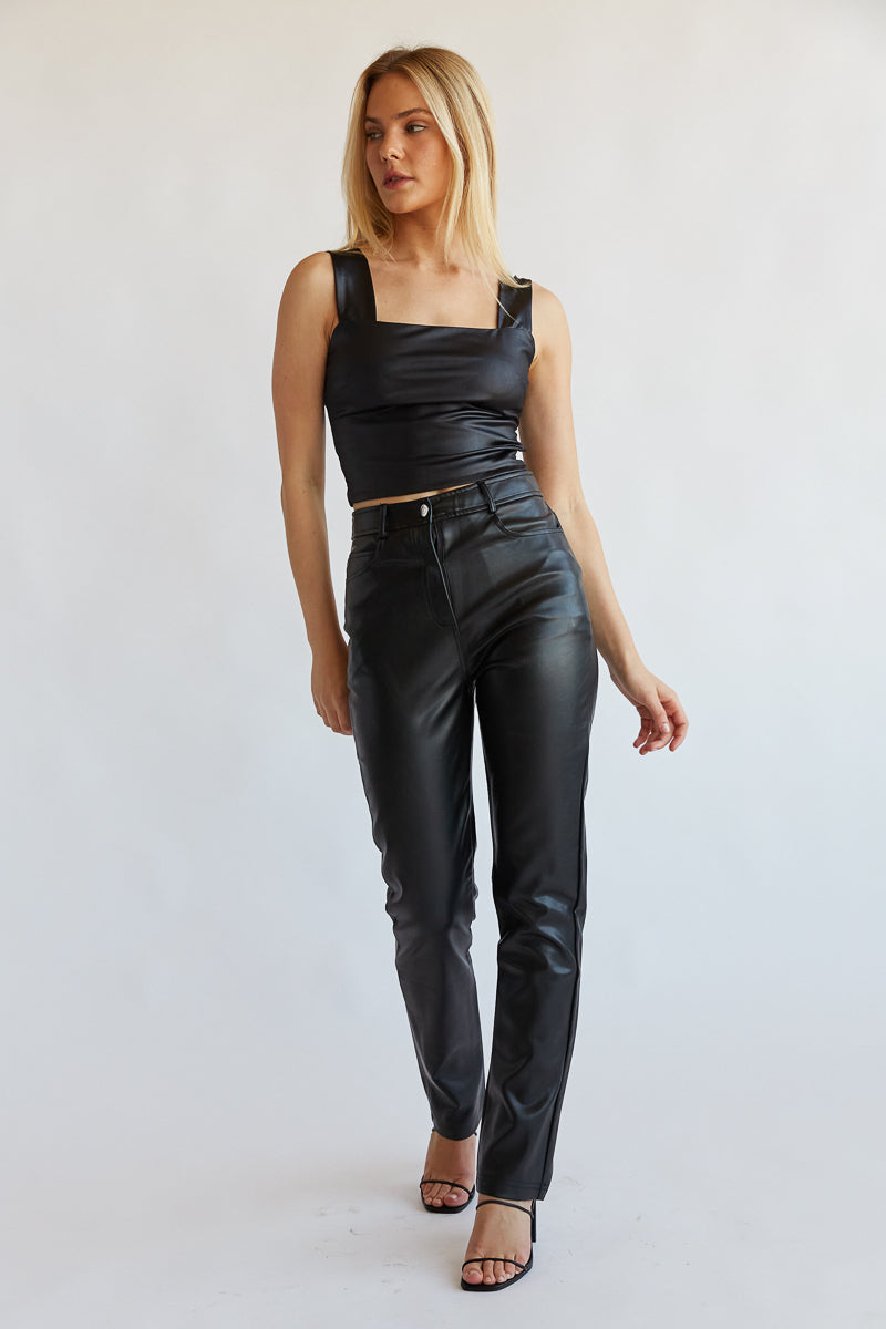 Straight leg 2024 faux leather pants