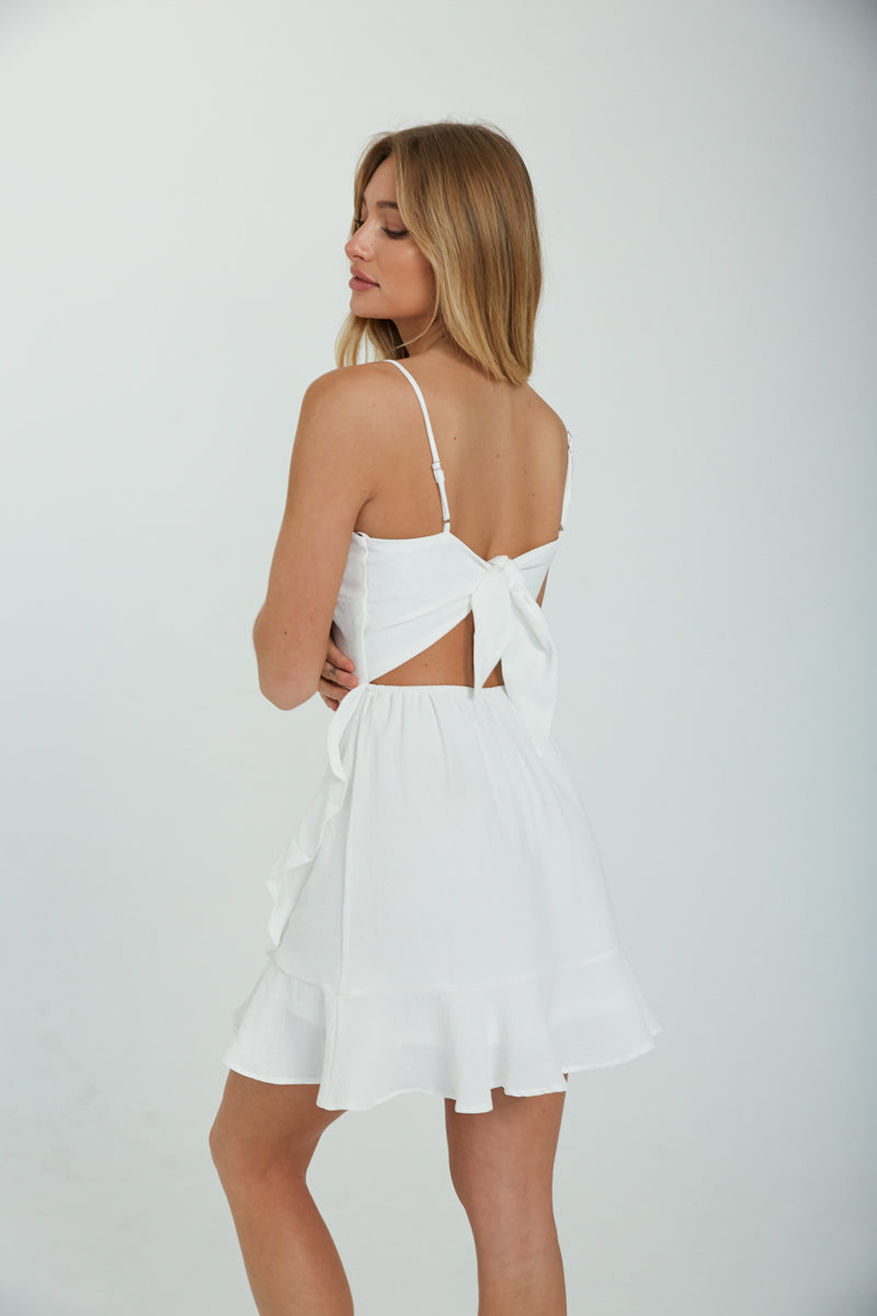 Warehouse tie back outlet ruffle dress