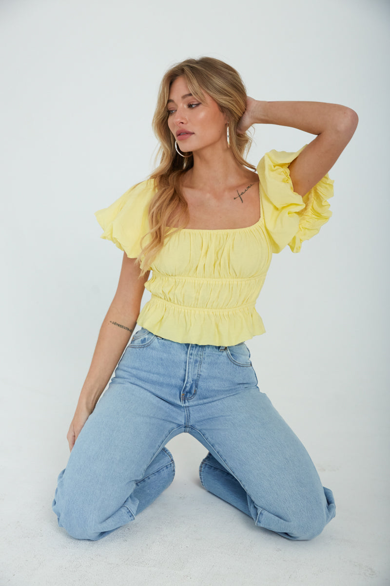 Yellow ruffle sales tube top