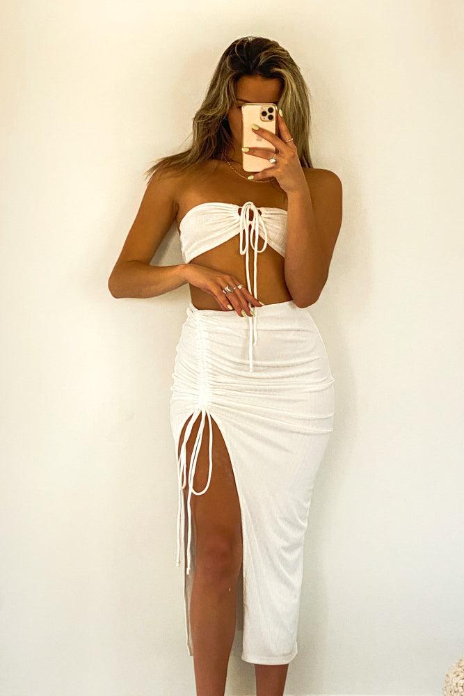 White midi cheap skirt set