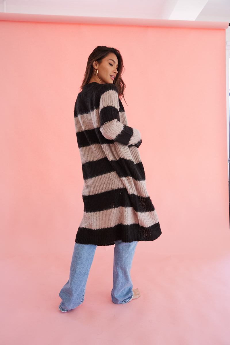 Striped duster cardigan sale