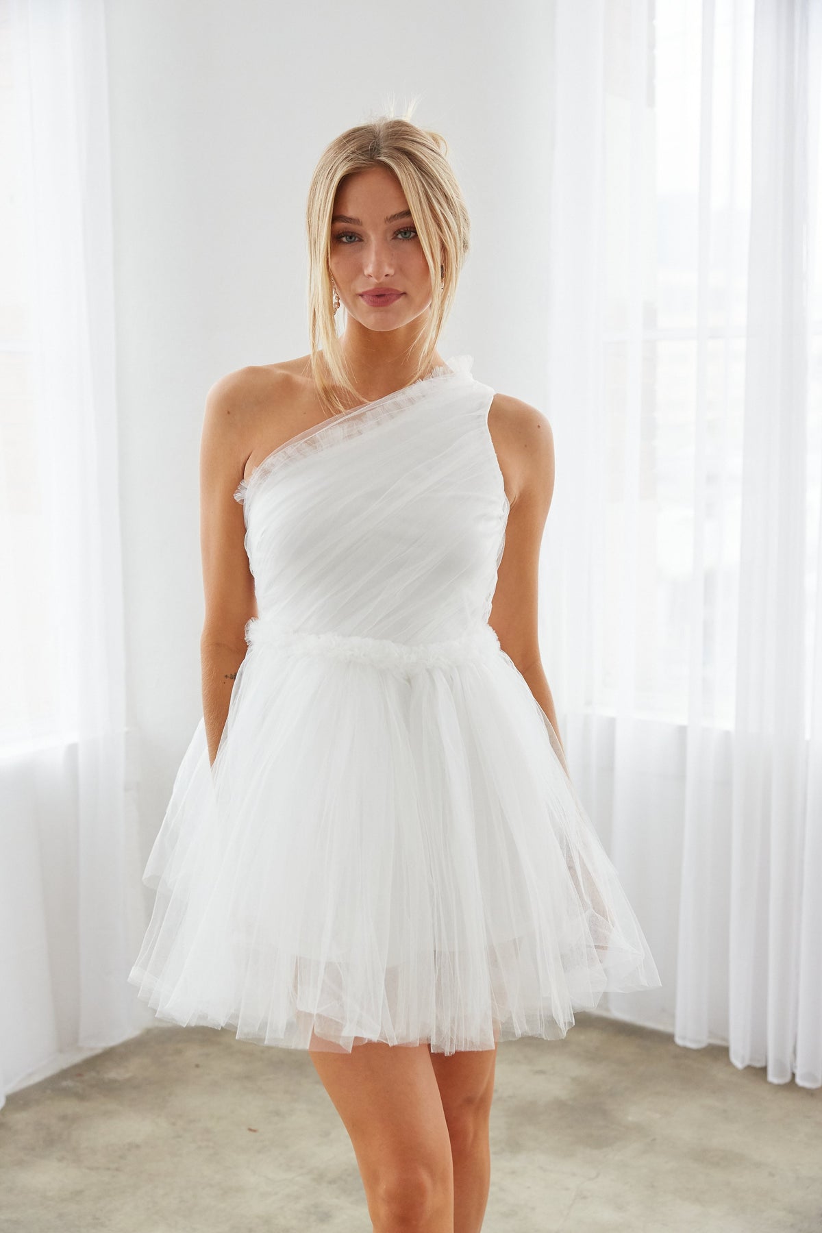 Azalea One Shoulder Tulle Babydoll Mini Dress • Shop American