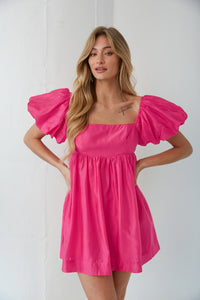 fuchsia pink puff sleeve babydoll  dress