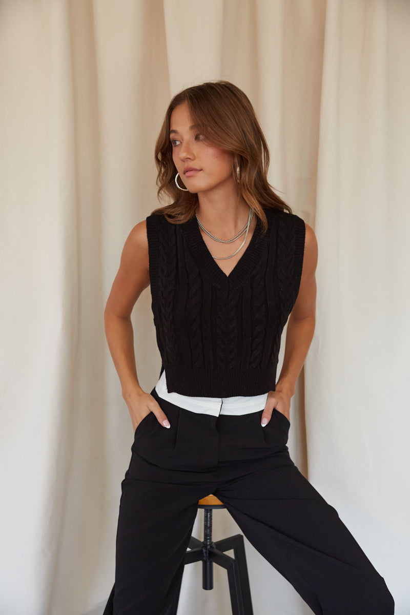 Connie Cropped Cable Knit Sweater Vest • Shop American Threads Women's  Trendy Online Boutique