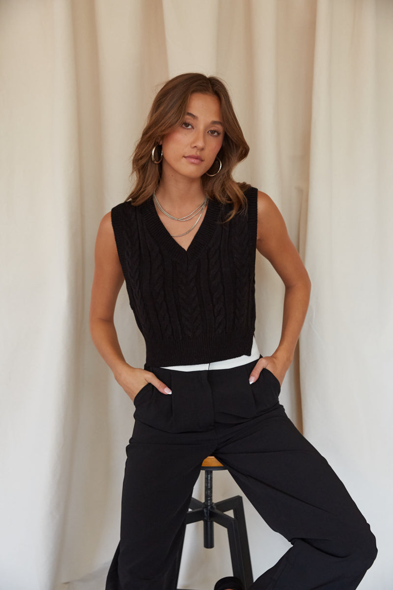 Connie Cropped Cable Knit Sweater Vest