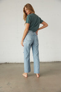 Back view of high waisted jeans