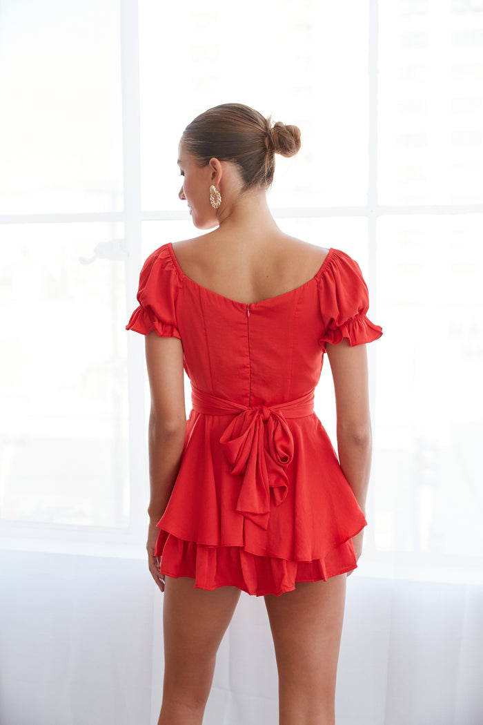 Alaina Strapless Wrap Bow Mini Dress in Red | Size Small | Polyester/Spandex | American Threads