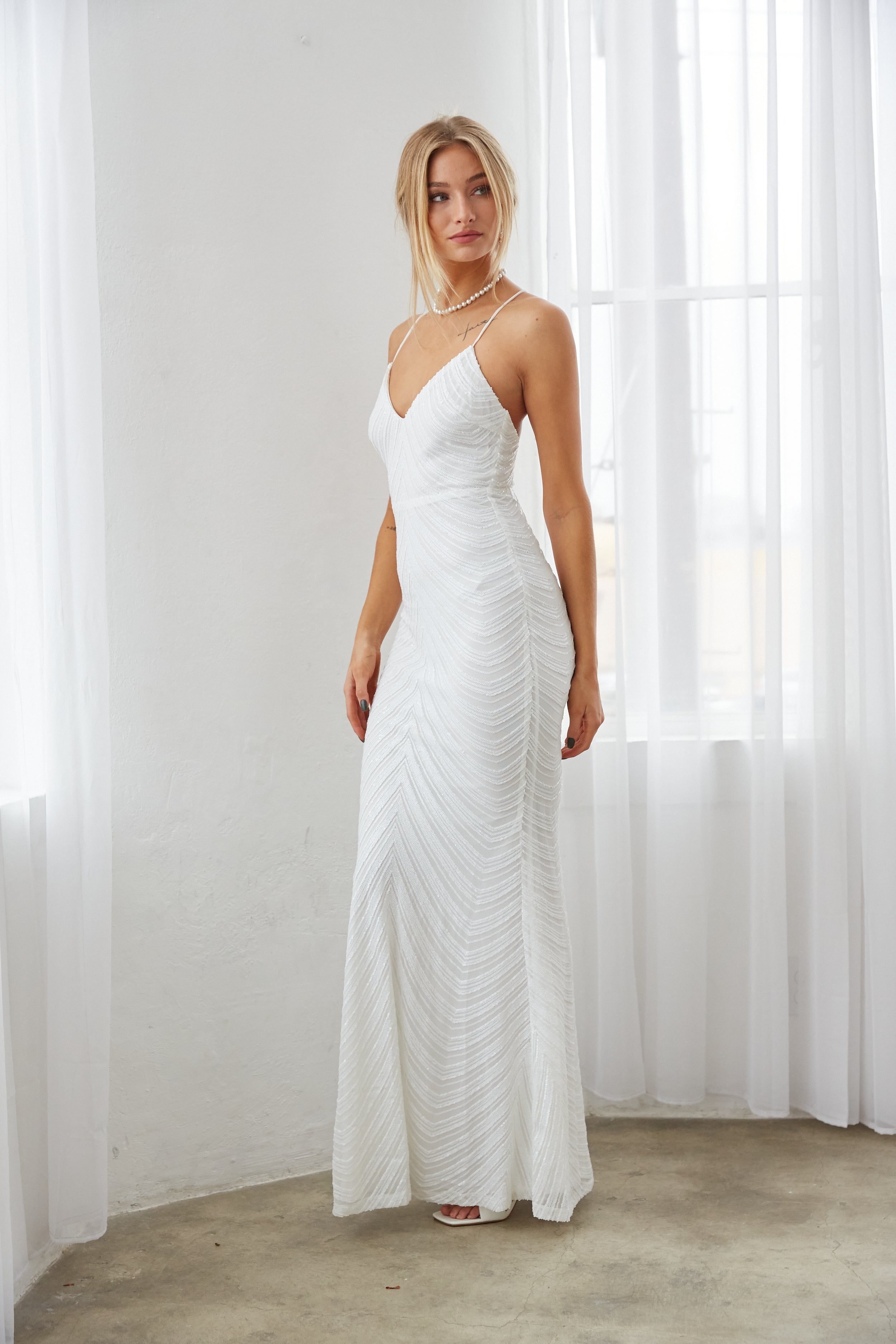 Ivory Floral Maxi Dress - Applique Sequin Dress - Bridal Dress - Lulus