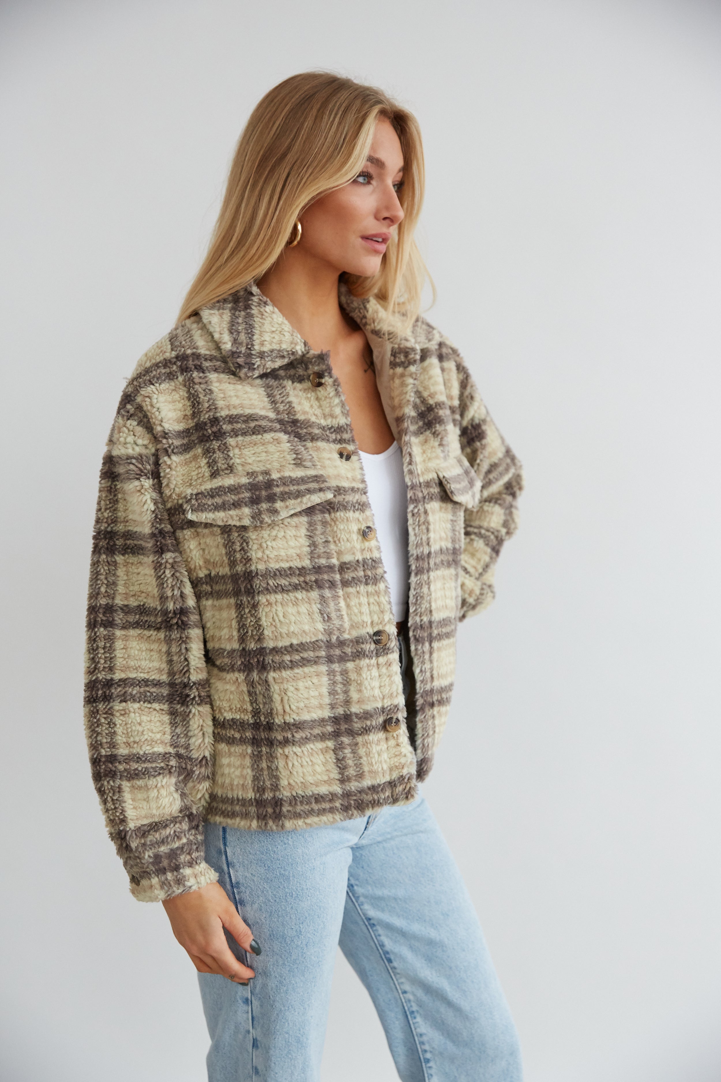 Kimberly Plaid Sherpa Shacket • Shop American Threads Women's