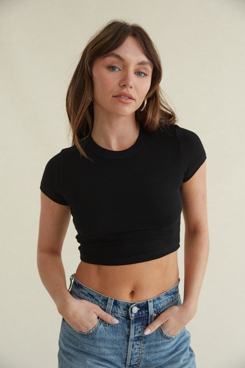Nessa Ribbed Baby Tee • Shop American Threads Women's Trendy Online Boutique  – americanthreads